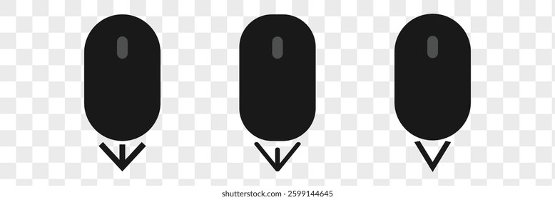 Scroll down icon. Vector scrolling mouse symbol for web design isolated on transparent background.