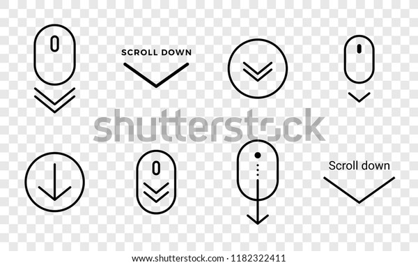 Scroll down\
icon. Vector scrolling mouse sybmol for web design isolated on\
transparent background. Trend line\
design