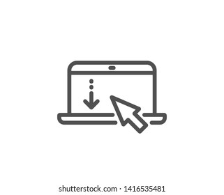 Scroll down laptop line icon. Scrolling screen sign. Swipe page. Quality design element. Linear style scroll down icon. Editable stroke. Vector