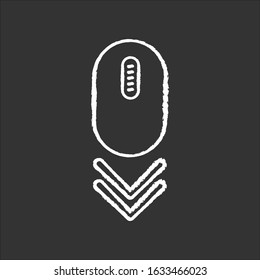 Scroll down mouse chalk white icon on black background. Internet page browsing double arrow. Modern computer equipment. Website pointer. Web cursor. PC mouse. Isolated vector chalkboard illustration