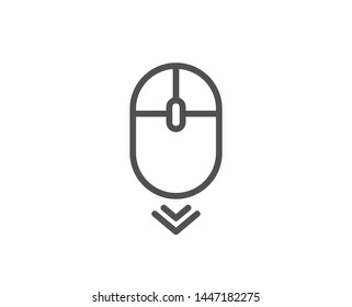 Scroll down mouse line icon. Scrolling screen sign. Swipe page. Quality design element. Linear style scroll down icon. Editable stroke. Vector