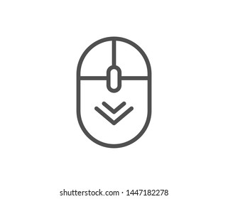 Scroll down mouse line icon. Scrolling screen sign. Swipe page. Quality design element. Linear style scroll down icon. Editable stroke. Vector