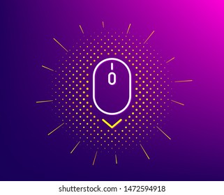 Scroll down mouse line icon. Halftone pattern. Scrolling screen sign. Swipe page. Gradient background. Scroll down line icon. Yellow halftone pattern. Vector