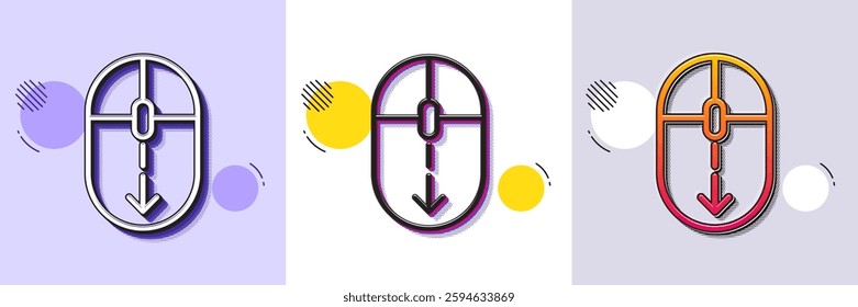 Scroll down mouse line icon. Halftone dotted pattern. Gradient icon with grain shadow. Scrolling screen sign. Swipe page. Line scroll down icon. Various designs. Vector