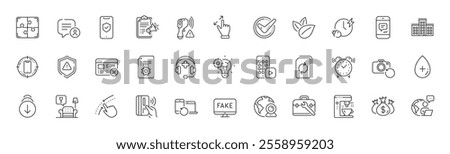 Scroll down, Reject web and Puzzle line icons. Pack of Swipe up, Recovery photo, Phone app icon. Recovery devices, Touchscreen gesture, Update document pictogram. Tool case. Line icons. Vector