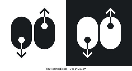 Scroll down up vector icon set in black color.