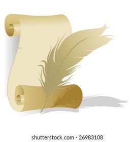 Old Scroll Feather Isolated On White Stock Vector (Royalty Free) 64256341