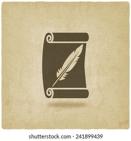 scroll and feather writing symbol old background - vector illustration. eps 10
