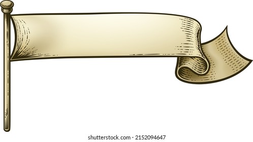 A scroll flag vintage woodcut banner paper ribbon drawing
