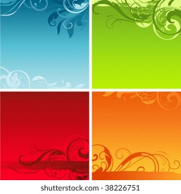 Scroll floral backgrounds with copy space in seasonal colouring. Elements can be ungrouped for easy editing.