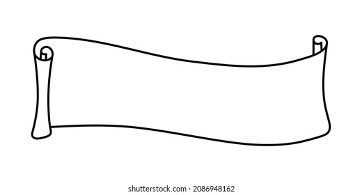 Scroll frame in doodle style, vector illustration. Isolated cartoon symbol for decoration journal, diary and planner. Outline black element on a white background. Template paper scroll for text