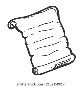 Scroll frame in doodle style, vector illustration. Isolated cartoon symbol for decoration journal, diary and planner. Outline black element on white background. Template paper scroll for text