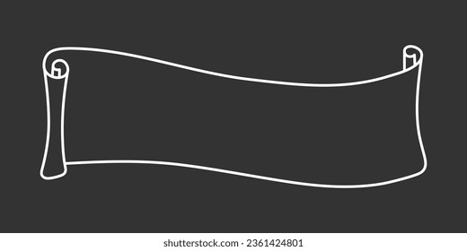 Scroll frame in doodle style, vector illustration. Isolated cartoon symbol for decoration journal, diary and planner. Outline of a white element on a black background. Template of paper scroll