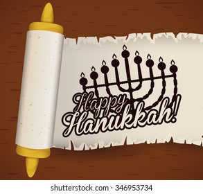 Scroll with greeting message for Hanukkah.