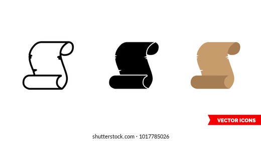 Scroll icon of 3 types: color, black and white, outline. Isolated vector sign symbol.