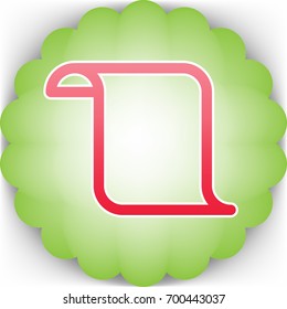 Scroll icon illustration. Vector. Pinkish icon with white contour on green background which similar to flower.