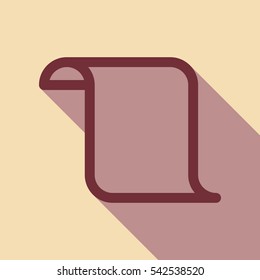 Scroll icon illustration. Wine color icon with rosy brown flat style shadow path on wheat background.