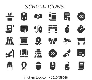 scroll icon set. 30 filled scroll icons.  Collection Of - Magic, Mouse, Diploma, Carpet, Rewind, Spell, Pillory, Sliders, Scroll, Ribbon, Banner, Slider, Medieval, Magician, Forwards