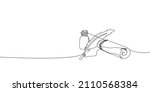 Scroll with inkwell and feather continuous line drawing. One line art of love letter, papyrus, antique, romance, classic, retro, correspondence, news.
