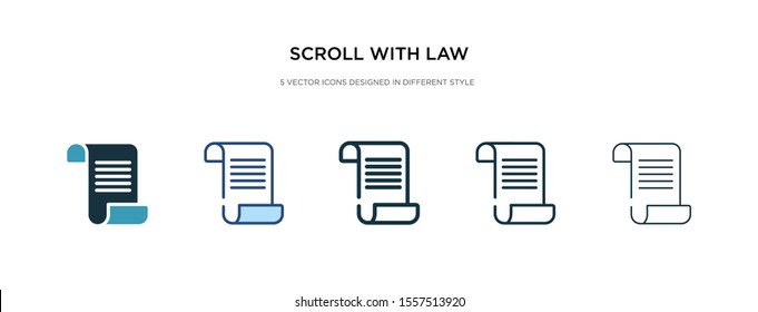 scroll with law icon in different style vector illustration. two colored and black scroll with law vector icons designed in filled, outline, line and stroke style can be used for web, mobile, ui