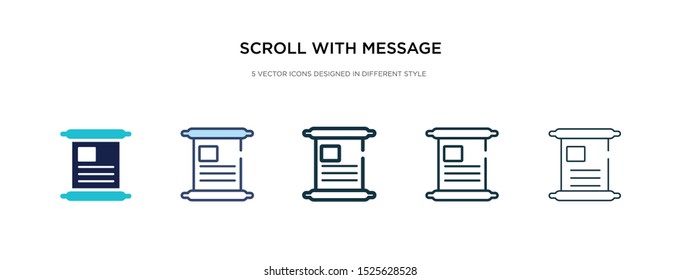 scroll with message inside icon in different style vector illustration. two colored and black scroll with message inside vector icons designed in filled, outline, line and stroke style can be used
