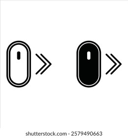 Scroll mouse direction icon set. Scrolling arrow cursor symbol to the right. Computer mouse vector illustration isolated.