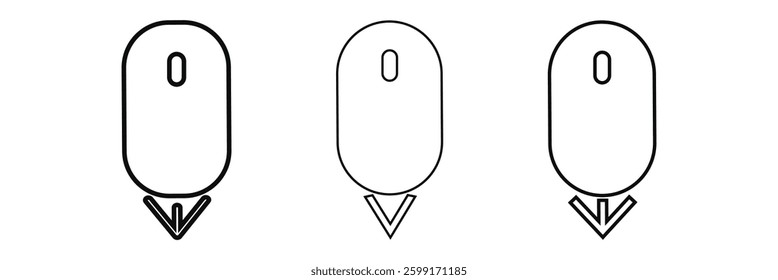 Scroll mouse icon collection. Scroll down line icons set. Scrolling outline vector symbol. 