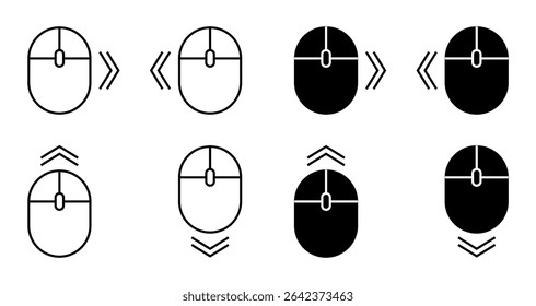Scroll mouse icon. Scrolling mouse cursor symbol. Cursor navigation icons. Scroll down, up, right, or left icon, mouse set, sign collection navigation symbol. Vector illustrations EPS10