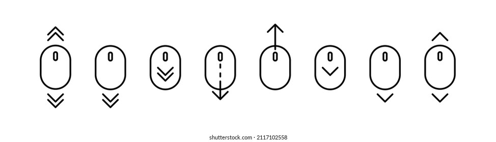 Desplazar el icono del ratón. Colección de signos del ratón. Desplazarse haciendo clic en el icono del ratón. EPS 10