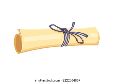 Scroll of old paper with ribbon. Rolled parchment. Vector cartoon illustration of twisted letter