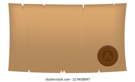 Scroll Old paper with stamp isolated on white background
