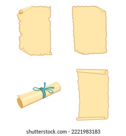 Scroll of old parchment. Roll of ancient paper with place for text. Vintage vector illustration of papyrus for writing.
