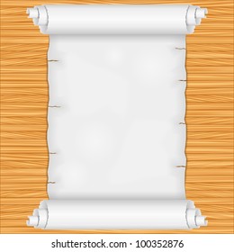 Scroll on wooden background, vector eps10 illustration