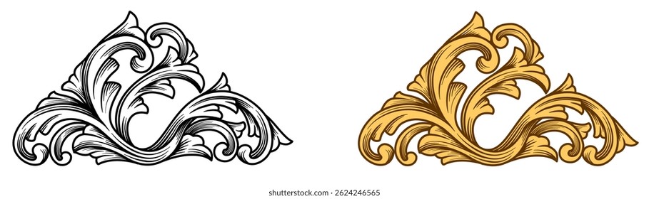 Scroll ornament Decorative design element filigree calligraphy vector illustration. Luxury arabesque baroque ornamental isolated
