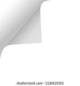 Scroll the page with a shadow on a blank sheet of paper from the left edge at the top. White paper sticker. Vector illustrations for advertising message, design and business projects.