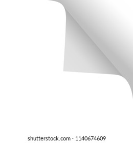 Scroll the page with a shadow on a blank sheet of paper from the right edge at the top. White paper sticker. Vector illustrations for advertising message, design and business projects.
