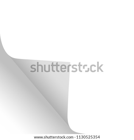 Scroll the page with a shadow on a blank sheet of paper from the left edge at the bottom. White paper sticker. Vector illustrations for advertising message, design and business projects.