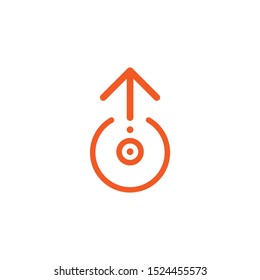 scroll the page or swipe up pictogram. red thin rounded arrow up in circle  icon. swipe up button.  Isolated on white. Upload icon.  Upgrade sign. North pointing arrow.