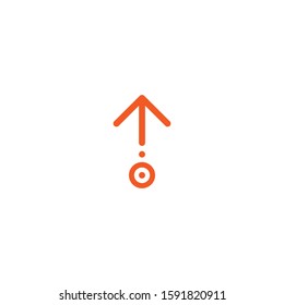 scroll the page or swipe up pictogram. red thin rounded arrow up in circle  icon. swipe up button.  Isolated on white. Upload icon.  Upgrade sign. North pointing arrow.