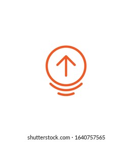 scroll the page or swipe up pictogram. red thin rounded arrow up in circle  icon. swipe up button.  Isolated on white. Upload icon.  Upgrade sign. North pointing arrow.