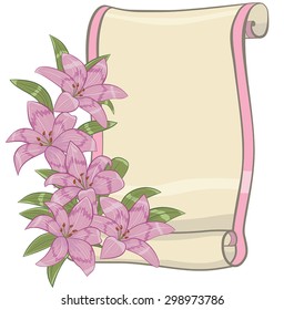 Scroll paper with beautiful lilies and space for your text.