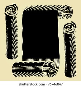 scroll paper black woodcut