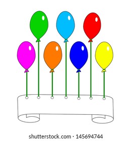Scroll of paper and colorful balloons