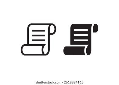 Ícone rolar documento em papel com linhas de texto Vetor