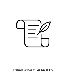 Scroll Of Paper With Feather Pen Illustration In Minimal Style