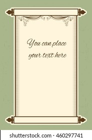 scroll paper frame with decor vignettes.Vector antoque paper for text
