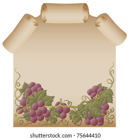 Scroll paper with grapes bunches