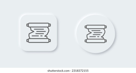 Scroll paper line icon in neomorphic design style. Old page signs vector illustration.