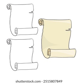 Pergamino de papiro vintage viejo dibujado a mano estilo doodle. 