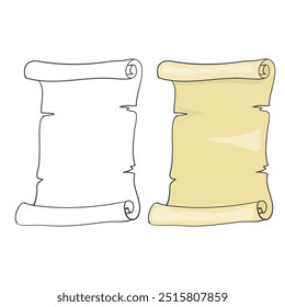 Scroll paper papyrus parchment vintage old hand drawn doodle style. 